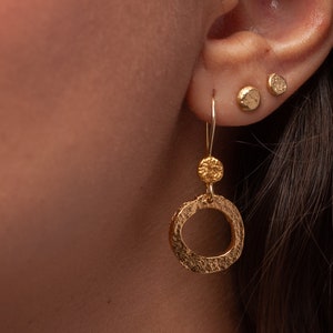 Circle Drop Earrings, Hammered Earrings, Gold Dangle Earrings, Geometric Earrings, Ethnic Earrings, Unique Earrings, Boho Earrings For Women image 8