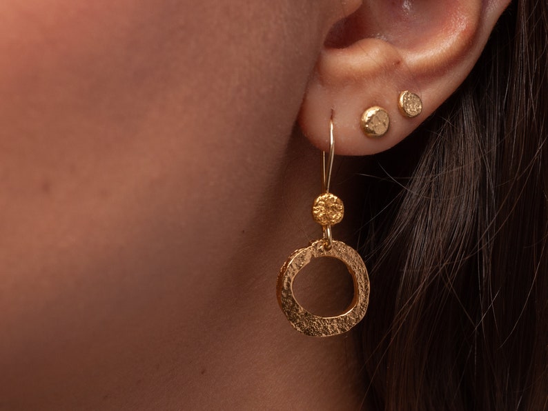 Circle Drop Earrings, Hammered Earrings, Gold Dangle Earrings, Geometric Earrings, Ethnic Earrings, Unique Earrings, Boho Earrings For Women image 8