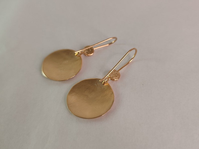 Circle Disc Earrings, Gold Disk Earrings, Gold Plated Earrings, Disc Dangle Earrings, Hammered Earrings, Large Dangle Earrings image 6