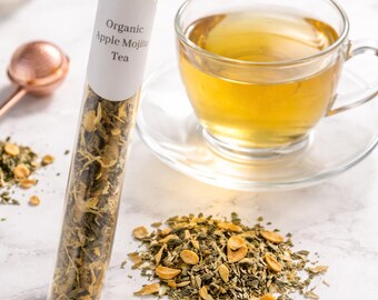 Organic Apple Mojito Tea | Herbal Fruit Blend | Glass Tube Gift