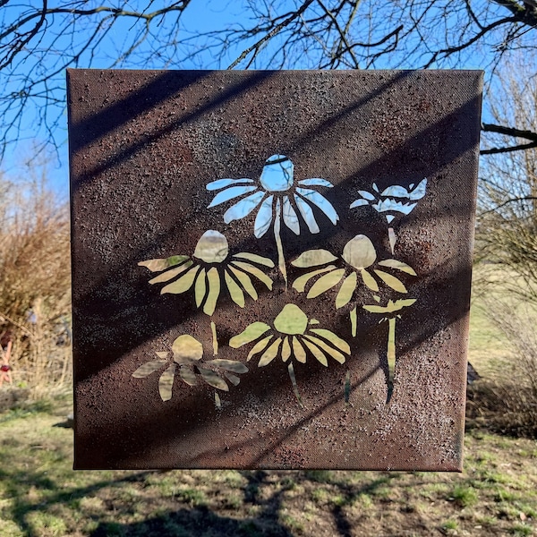 Acrylgemälde Blumen in Rosteffekt Leinwandbild