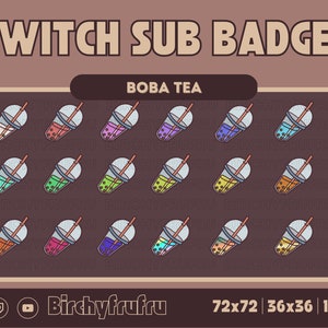 Boba Cup Colorful Sub Badges Twitch PNG Téléchargement instantané
