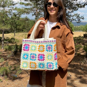 Handmade Granny Square Crochet Bag: Organic Cotton Afghan Purse