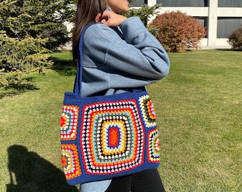 Granny Square Bag, Crochet Bag Handmade, Crochet Bag Afghan, Hobo Bag, HandKnit Boho Bag, Crochet Purse, Crochet Tote Bag, Hippie Bag