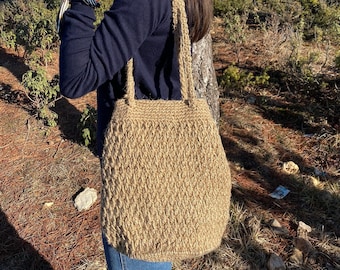 Handmade Crochet Jute Tote Bag: Casual Beach Market Bag