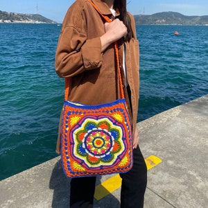 Handmade Granny Square Crochet Bag: Organic Cotton Boho Purse