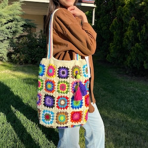 Granny Square Bag, Crochet Bag Afghan, Crochet Purse, Retro Bag, Hippie Bag, Gift for Her, Boho Bag, Vintage Style, Bag For Women