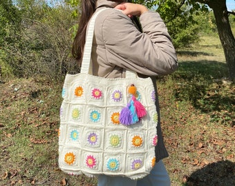 Crochet Bag, Granny Square Bag, Crochet Tote Bag, Crochet Purse, Retro Bag, Hippie Bag, Vintage Style, Boho Bag, Bag For Women, Gift for Her