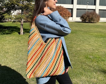 Handmade Granny Square Crochet Bag: Boho Cotton Purse