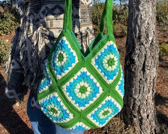 Handmade Granny Square Crochet Bag: Cotton Afghan Shoulder Bag