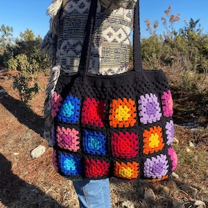Crochet Granny Square Bag: Handmade Cotton Boho Tote