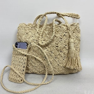 Knitted Paper Rope Bag, Casual Shoulder Bag, Crochet Paper Rope Bag, Handmade Bag, Woven Bag,  Crossbody Cell Phone Bag, Straw Bag Casual