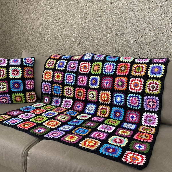 Crochet Blanket Handmade, Granny Square Crochet Blanket, Crochet Rainbow Blanket, Large Crochet Blanket, Crochet Blanket Handmade For Sale