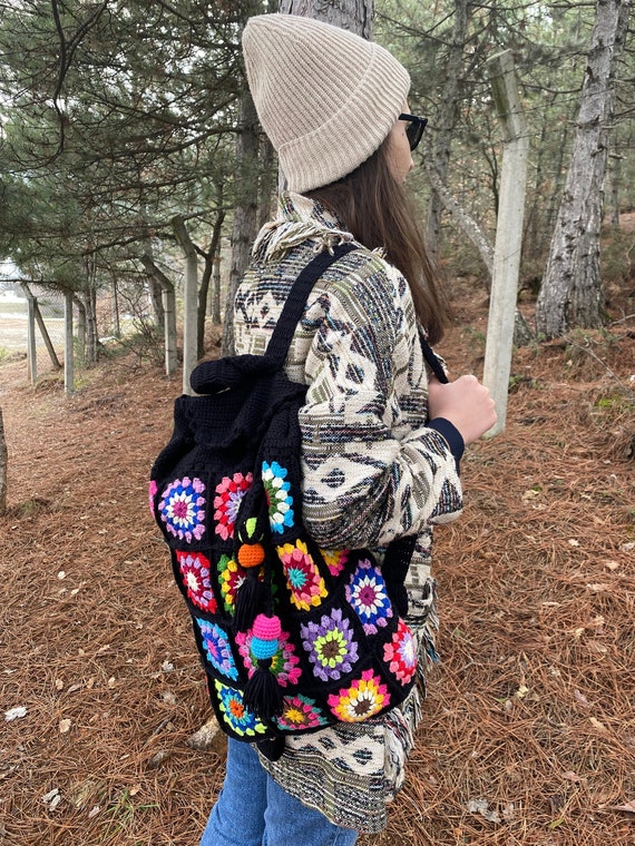 Convertible Backpack Purse Black Leather Crossbody Boho Backpack Woman -  Etsy