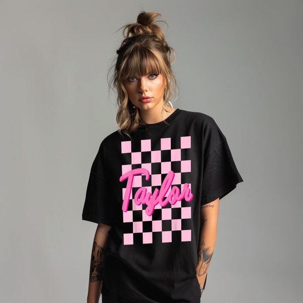 Retro Checkerboard Taylor Tour T-Shirt UK Music Live Concert Top Unisex Women's Adult & Kids Oversized Shirt