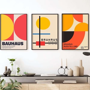 Set di 3 stampe Bauhaus, arte da parete con poster Bauhaus incorniciato, decorazioni per mostre botaniche vintage, idea regalo d'arte A5 A4 A3 A2, stampa geometricaS0290