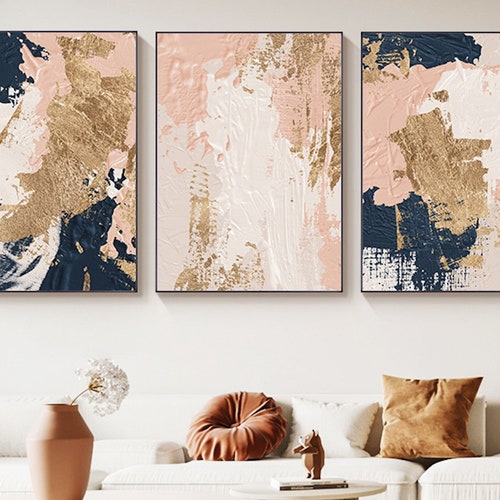 Blue Pink and Silver Wall Abstract Art Unframed Print Set of 3 - Etsy UK