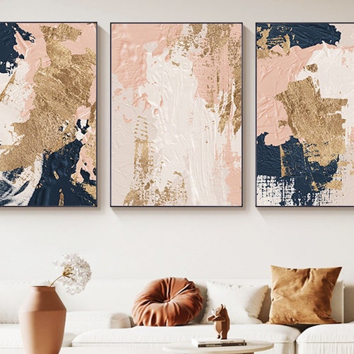 Blue Pink and Silver Wall Abstract Art Unframed Print Set of 3 Etsy UK