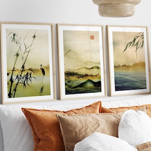 Landscape Set of 3 Prints, Zen Wall Art Bundle, Living Room Calming Art, Watercolour Nature Prints,Mountain Art,Nordic Home Decor S0269