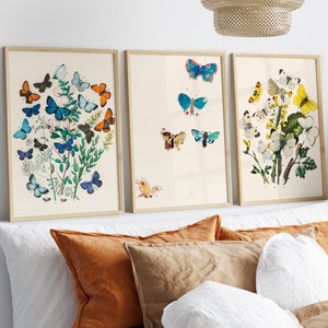 Set of 3 Vintage Butterfly and Botanical Collage Prints, Gallery Giclee Prints,Botanical Prints,Flower Wall Art, Vintage Butterfly Art S0273