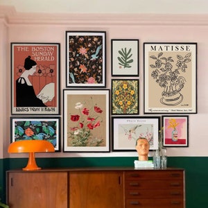 Gallery Wall Art Set of 9 Physical Prints, Eclectic Print Set, Botanical Wall Art, Flower Market, Boho Wall Decor, Vintage Botanicals, S0239