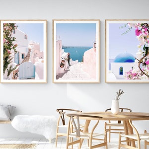 Greece santorini set of 3 prints, amalfi coast print,positano wall art,summer beach print, mykonos coast wall art,gallery wall art set s0079