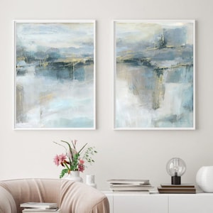 Blue & Gold Set of 2 Prints,Abstract art print,Blue wall art,Living room art,Office decor,Minimalist Painting Print,Modern home decorS0228