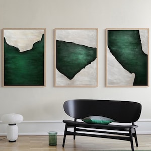 Emerald Green Set of 3 Prints, Emerald Green Wall Art, Abstract Art Print, Minimalist Wall Art, Maximalist Decor, Dark Green Wall Art S0231