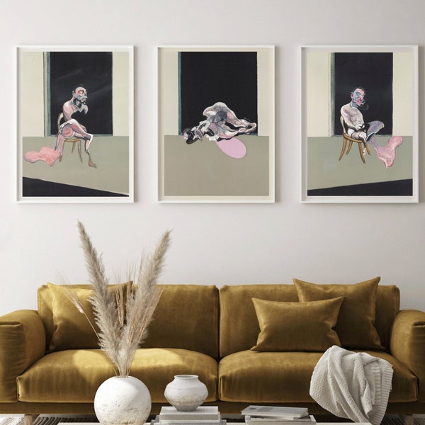 Francis bacon set of 3 triptych posters, crucifixion, vintage wall art decor, bacon print, surreal art print, surrealism poster s0180