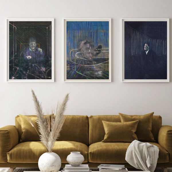 Francis bacon set van 3 drieluik posters, kruisiging, vintage muur kunst decor, bacon print, surrealistische kunst print, surrealisme poster s0181