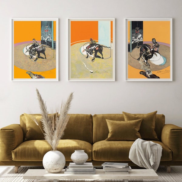 Francis bacon set of 3 triptych posters, crucifixion, vintage wall art decor, bacon print s0179