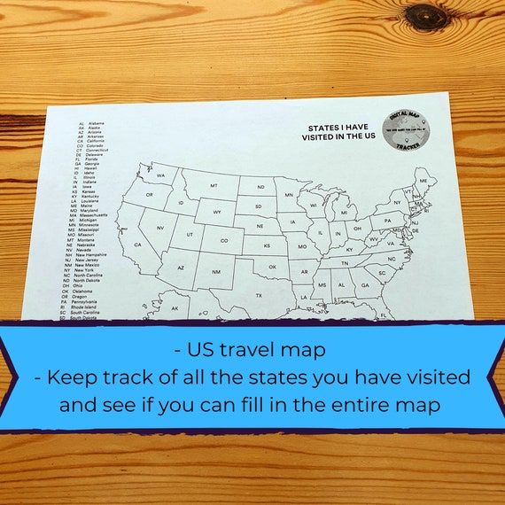 Printable US State Travel Tracker Map Track the States You Etsy