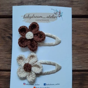 Crochet hair clips handmade/handmade sets of 2 or 3 in rose, light brown, brown and cream white image 6