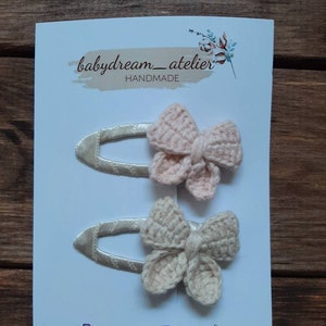 Crochet hair clips handmade/handmade sets of 2 or 3 in rose, light brown, brown and cream white image 5