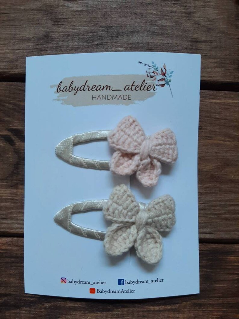 Crochet hair clips handmade/handmade sets of 2 or 3 in rose, light brown, brown and cream white image 5