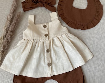 Cute linen baby set 4pcs handmade brown/beige different sizes/summer outfit/baby shoot/baby/baby dress/summer clothes/vintage/boho