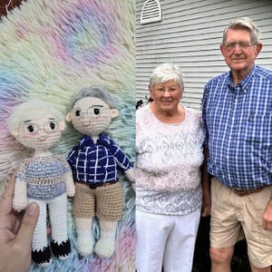 Geburtstagsgeschenk für Eltern, Geburtstagsgeschenk, Erinnerungsgeschenk, Mutter und Vater Porträt, benutzerdefiniertes Häkelpaar, handgefertigte Paarpuppe