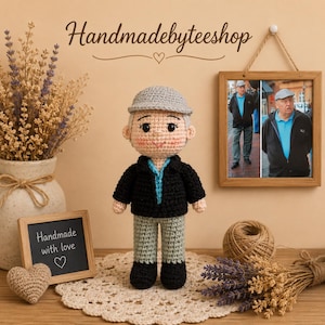 Vaderdagcadeau, look-alike-pop, aangepaste gehaakte pop, aangepaste gehaakte poppen van foto, portretpop, Mini Me-pop, aangepast grootouderscadeau