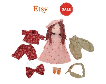 Combo Princess Doll With 3 Outfits, Brown Hair Doll With Clothes, Doll For Baby Girl, Textile Doll, Linen Cotton Doll, Doll For Kid /5