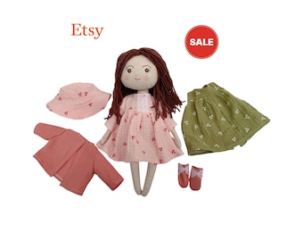 Fabric Doll With Outfits, Linen Doll, Handmade Girl Doll With Brown Hair Gift For Kid Princess Christmas Gift Birthday Gift For Baby