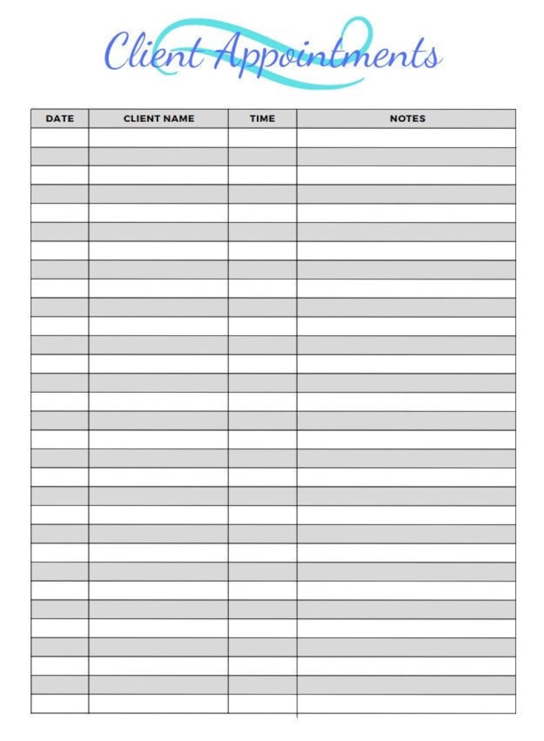 Printable client appointment sheet image 1