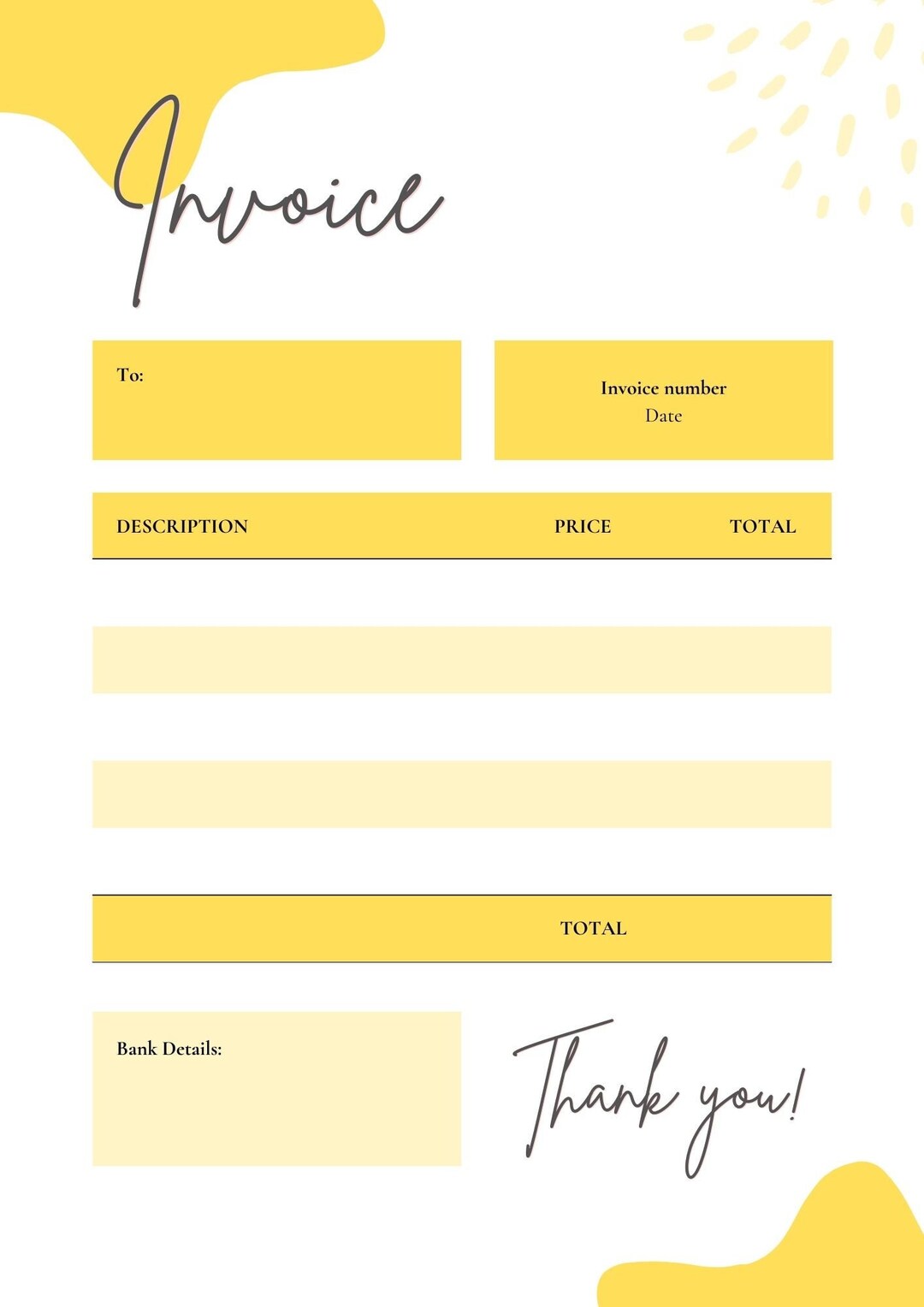 Printable Invoice Template - Etsy