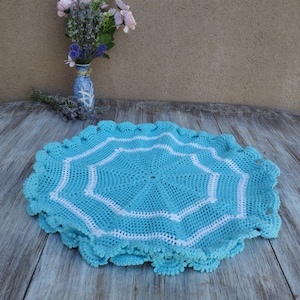 Vintage Crochet Doily, Crocheted Napkin, Beautiful Round Handmade Doily, Cotton Crochet Table Mat, Baby Blue Color, Crochet Decoration, 18&#39;&#39;