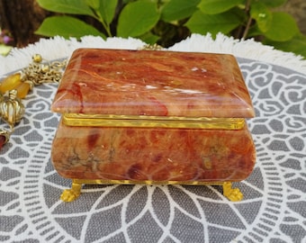 Vintage Alabaster Jewelry Box, Italian Trinket Box, Amazing Box, Genuine Alabaster, Made in Italy, Box with Lid and Stable Feet, Heavy Box