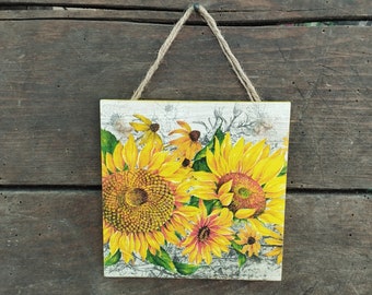 Sunflower Wooden Hanging Sign Decoupage Wall Decor