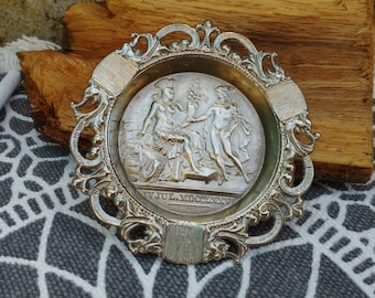 Vintage Embossed Silver Tone Ashtray: Ornate Metal Home Decor