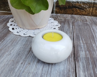 Vintage White Marble Tealight Holder: 1970s Stone Candleholder
