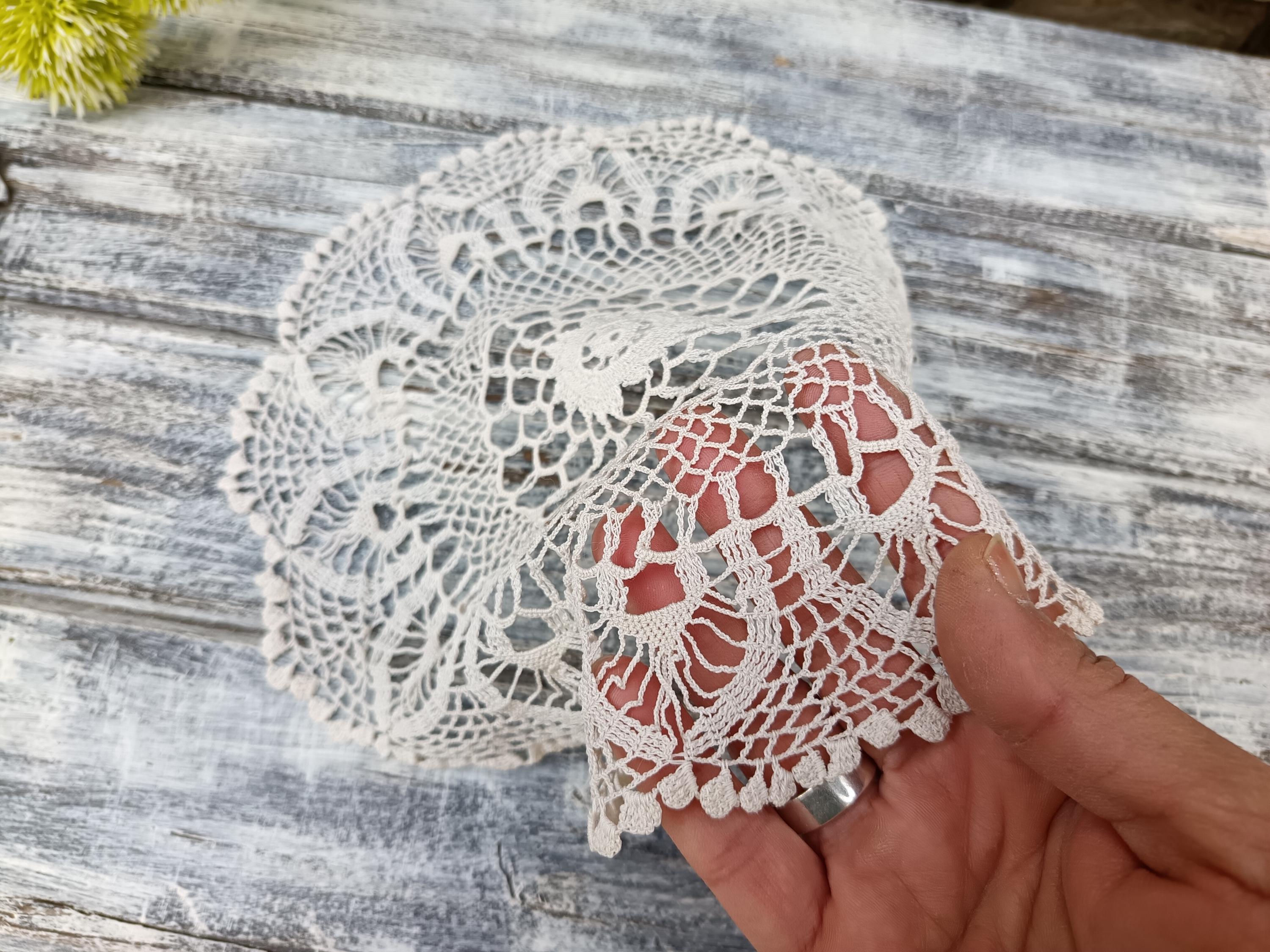 Vintage Lace Crochet Doily, Fine Cotton, Beige Round 24 Cm - Etsy