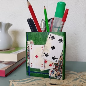 Porte-stylo en bois, Modèle pour cartes à jouer, Pot à crayons carré, Boîte à cigares, Porte-accessoires pour homme, Rangement pour tournevis, Cadeau pour lecteur de cartes