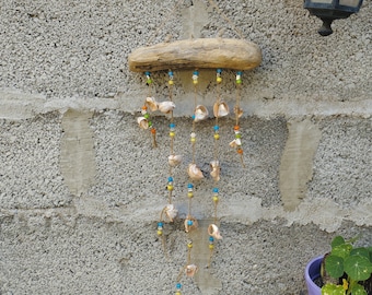 Driftwood Seashell Wind Chime: Broken Rapana Shells, Beach House Decor